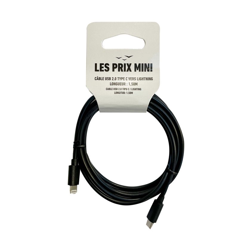 3700224771652-Cable USB 2.0 Type-C/lightning - 1,5 m - noir - LES PRIX MINI--0