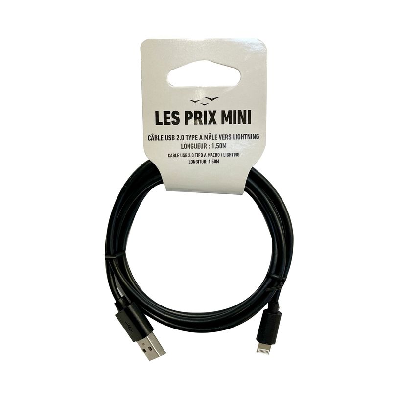 3700224771645-Cable USB 2.0 Type-A/lightning - 1,5 m - noir - LES PRIX MINI--0