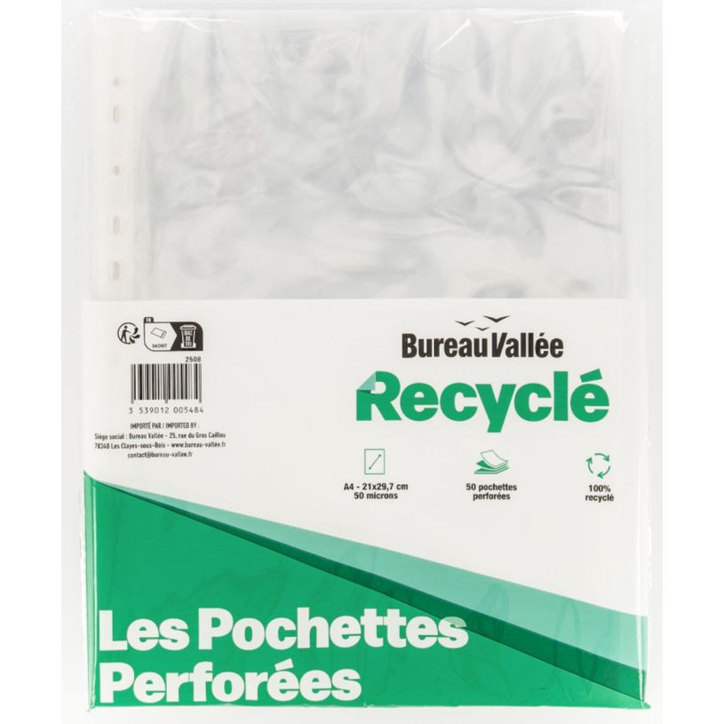 3539012005484-Bureau Vallée Recyclé - Lot de 50 Pochettes Perforées A4 Polypropylène 100% Recyclé --P_405235183_1-0
