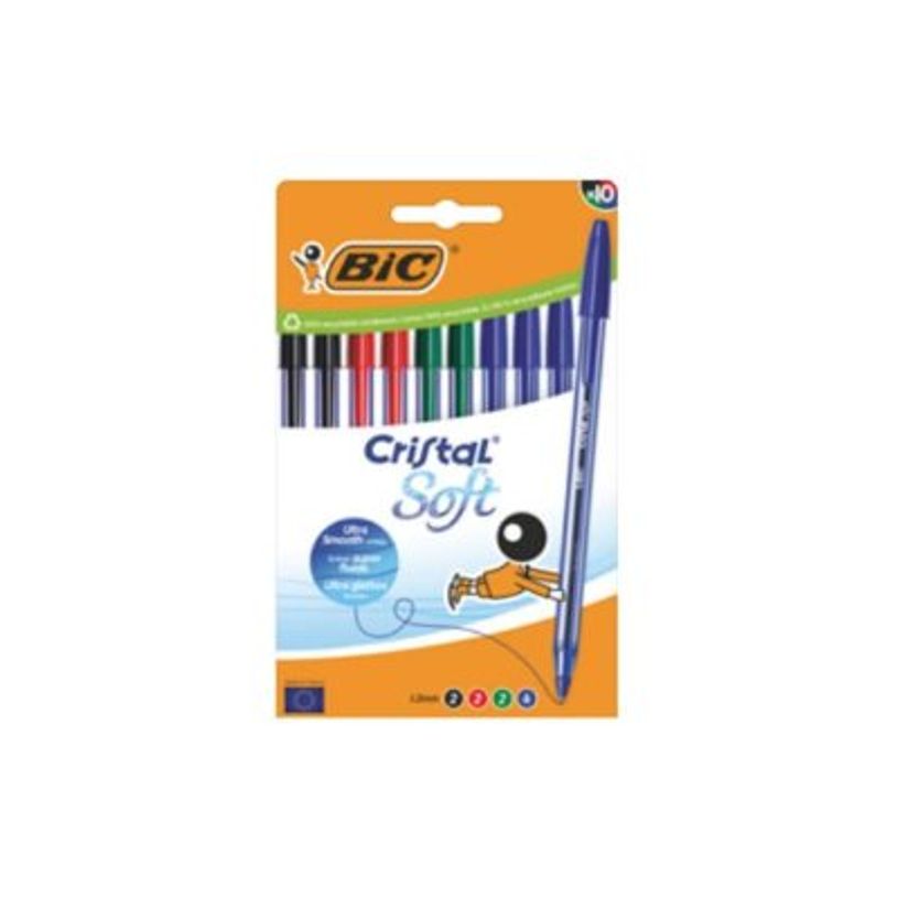 3086123734814-BIC Cristal SOFT - 10 Stylos à bille - bleu, noir, rouge, vert -P_405235903_1-0