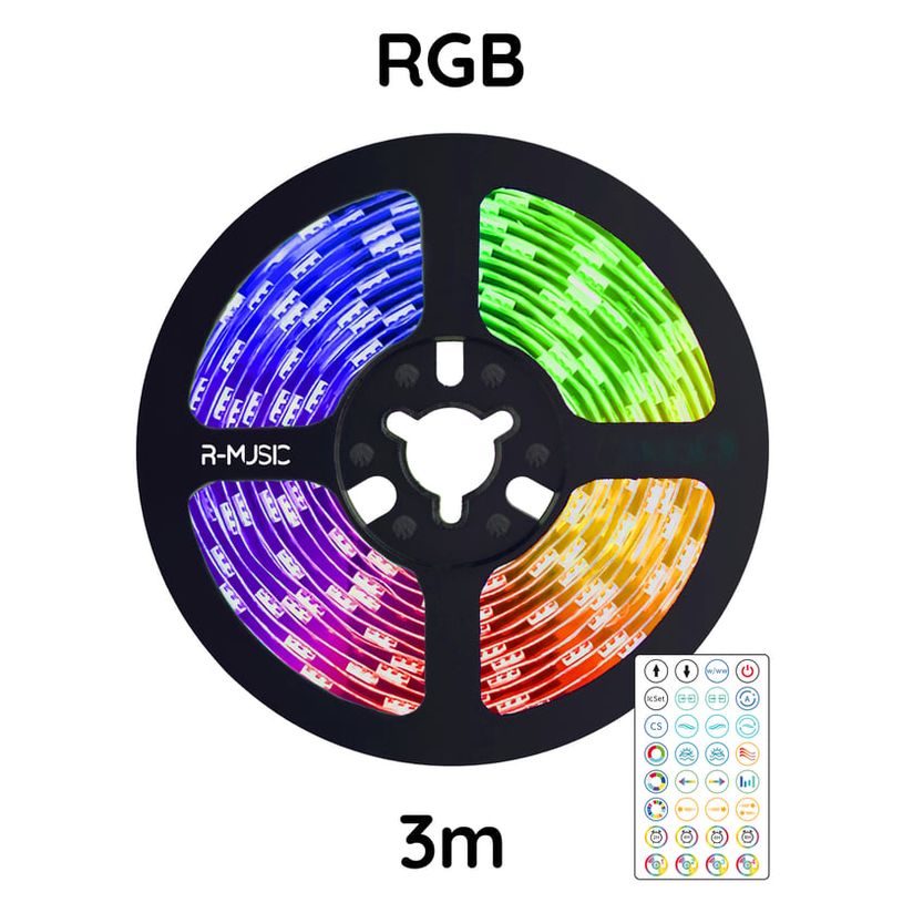 3700527312378-R-Music - Bande LED RGB - 3m - USB + Télécommande - Multicolore--0