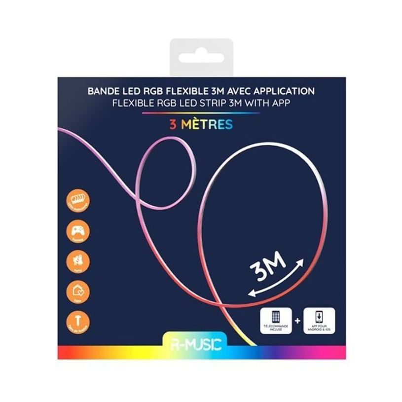 3700527312422-R-Music - Bande LED - 3m - Connecté avec app & Multicolore--0