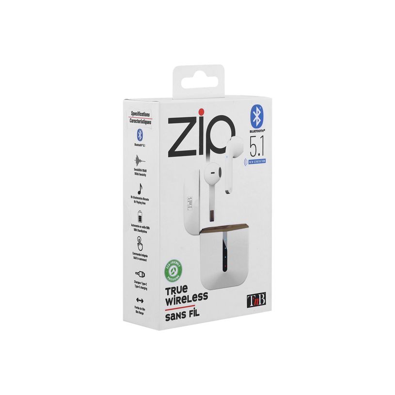 3303170117934-T'nB ZIP - Écouteurs sans fil avec micro - intra-auriculaire - Bluetooth - blanc-P_405236092_3-3