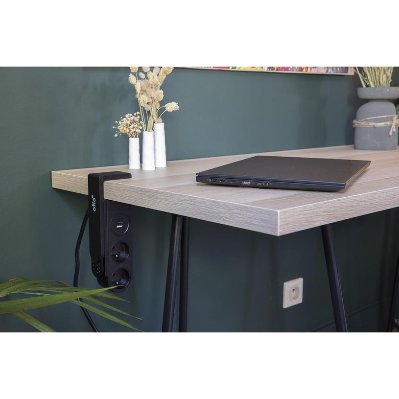 3545417601114-Otio - Multiprise clipsable - 2 prises + ports USB et USB-C - 1.5 m cordon - noir--4