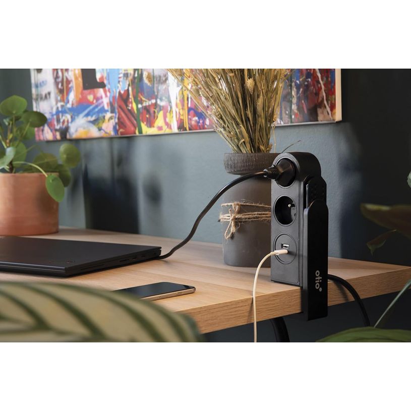 3545417601114-Otio - Multiprise clipsable - 2 prises + ports USB et USB-C - 1.5 m cordon - noir--5