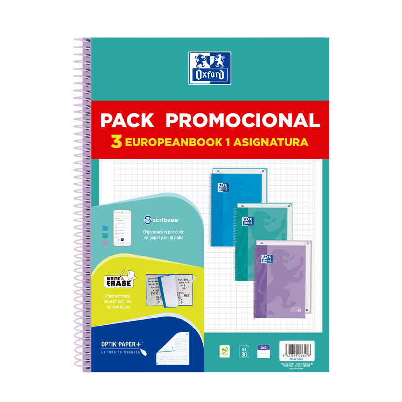 8427291066478-Oxford European Book 1 Touch - Cuaderno - encuadernado espiral - A4 Plus - 80 hojas - cuadriculado (paq--1