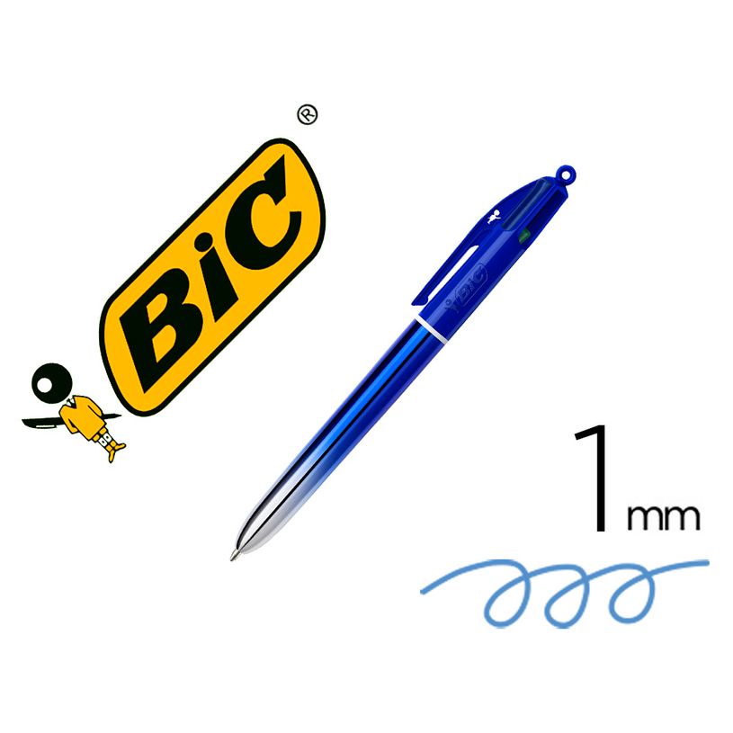 3086123759282-BIC 4 Couleurs Smooth Stylos-Bille Rétractables à Pointe Moyenne (1 mm) avec corps bleu roi dégradé - Couleurs d