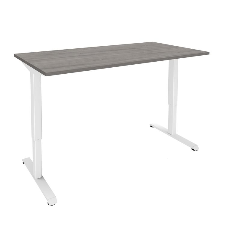 3253310171916-Bureau LEVEL - Bureau éléctrique - L120 - pied blanc - plateau Imitation Chêne gris-P_405239215_1-0