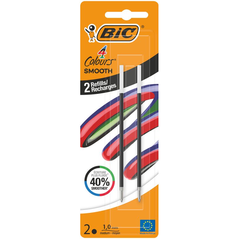 3086123763326-BIC 4 Couleurs Smooth - Recharge - noir - 1 mm - moyen (pack de 2)-P_405239859_1-0