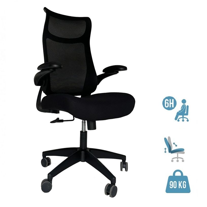 3760185028967-Fauteuil de bureau AERO - accoudoirs réglables - appui-tête intégré - noir--0