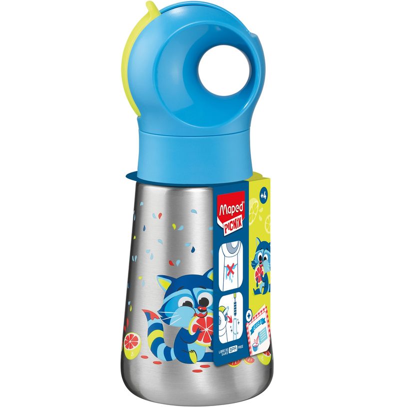 3154148730019-Gourde MINIZ en acier inoxydable 350 ml pour enfants – Design raton laveur – Étanche -P_405240383_1-0