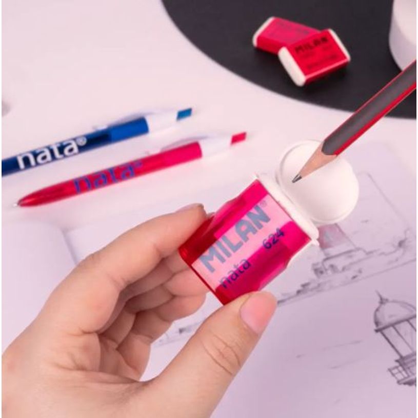 8411574110668-MILAN nata 624 - Sacapuntas - 4,2 x 3 x 2,3 cm - rosa, blanco--2