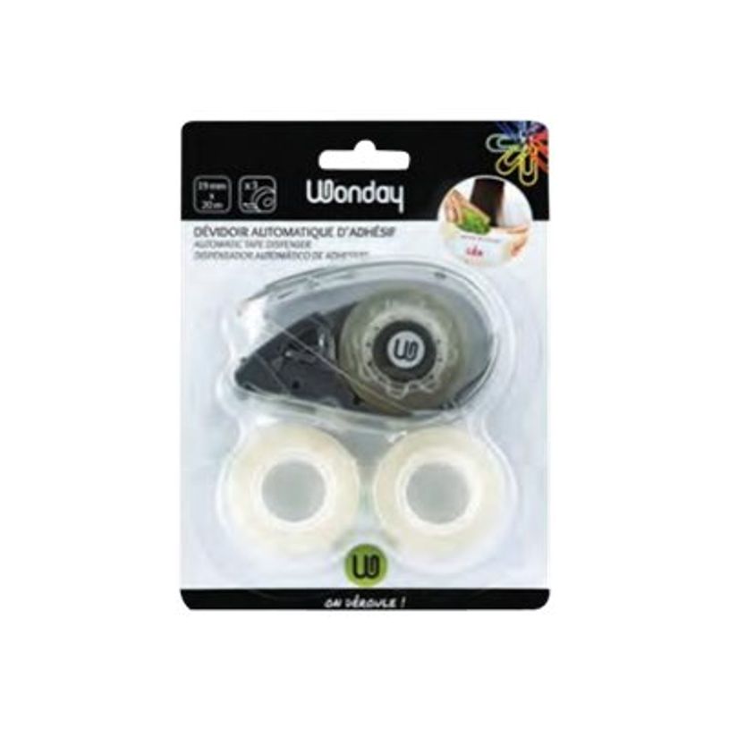 3701254711809-Dévidoir Automatique de Ruban Adhésif + 3 Rouleaux de Ruban Wonday - 1.9 cm x 20 m-P_405241145_1-0