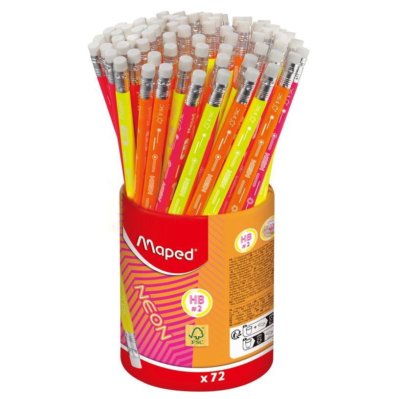 3154148537892-MAPED - Pot de 72 Crayons graphite BLACK'PEPS NEON HB - embout gomme - bois certifié FSC - coloris ass--0