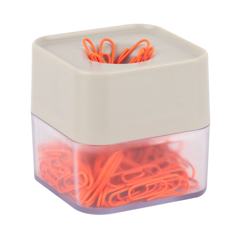 8410782199250-APLI 19925 - Distributeur de trombones magnétique gris avec 100 trombones orange, collection Neon--1