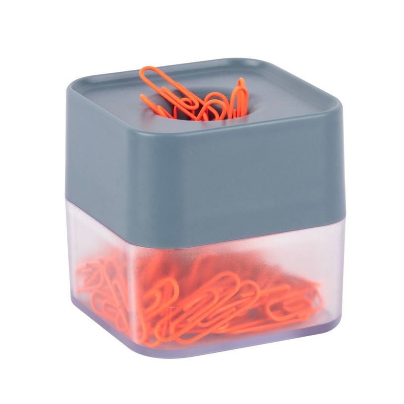 8410782199274-APLI 19927 - Distributeur de trombones magnétique bleu avec 100 trombones orange, collection Neon--1