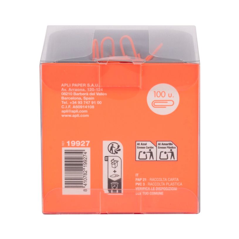 8410782199274-APLI 19927 - Distributeur de trombones magnétique bleu avec 100 trombones orange, collection Neon--2