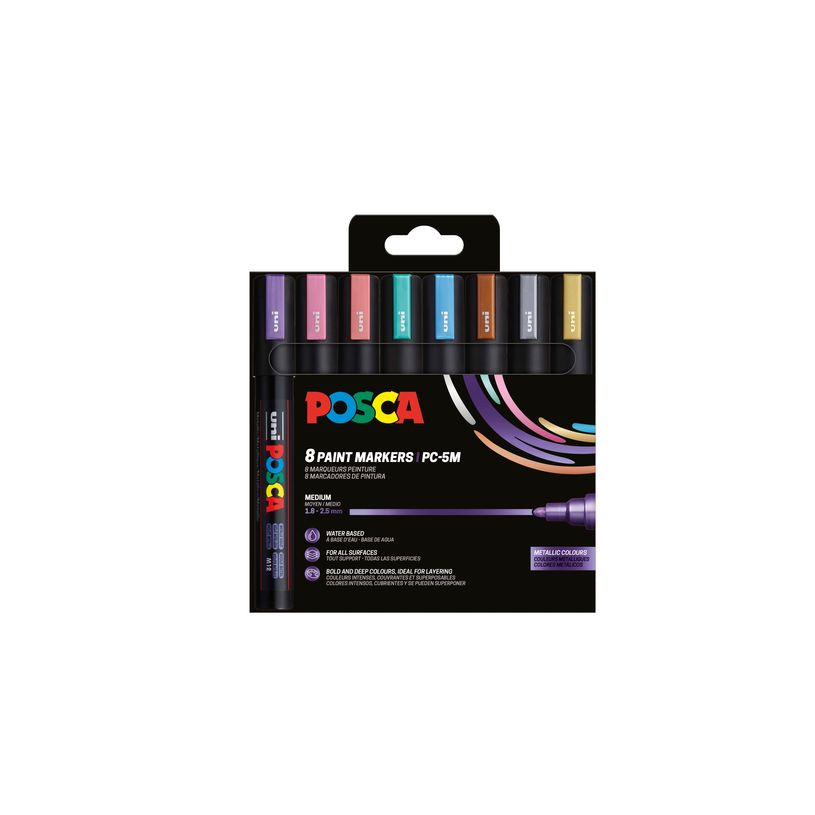3701614901239-POSCA – Lot de 8 marqueurs permanents – Couleurs métallisées--0