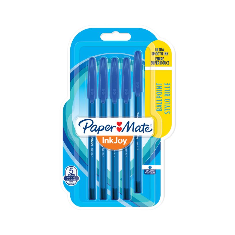 3501179567273-PAPER MATE® INKJOY 100™ - Blister de 5 stylos bille capuchonnés - Bleu - Pointe fine--0
