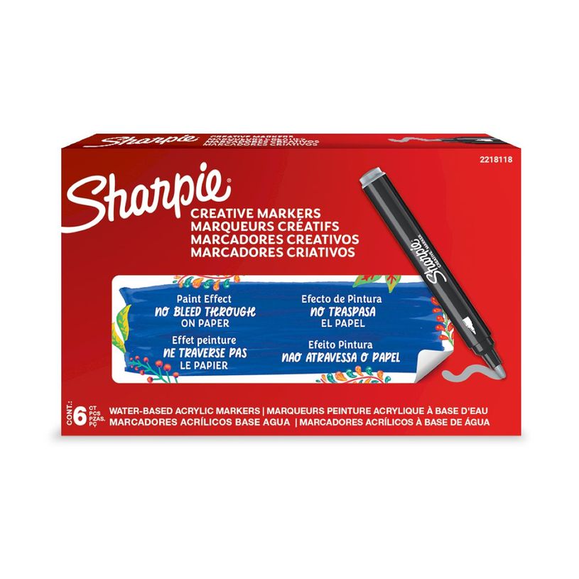 3026982055538-SHARPIE CREATIVE MARKERS feutres acrylique - Pointe ogive - Gris Froid - Lot de 6--0