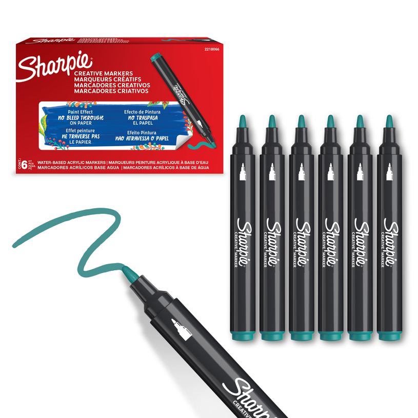 3026982055484-SHARPIE CREATIVE MARKERS feutres acrylique - Pointe ogive - Vert Émeraude - Lot de 6--1