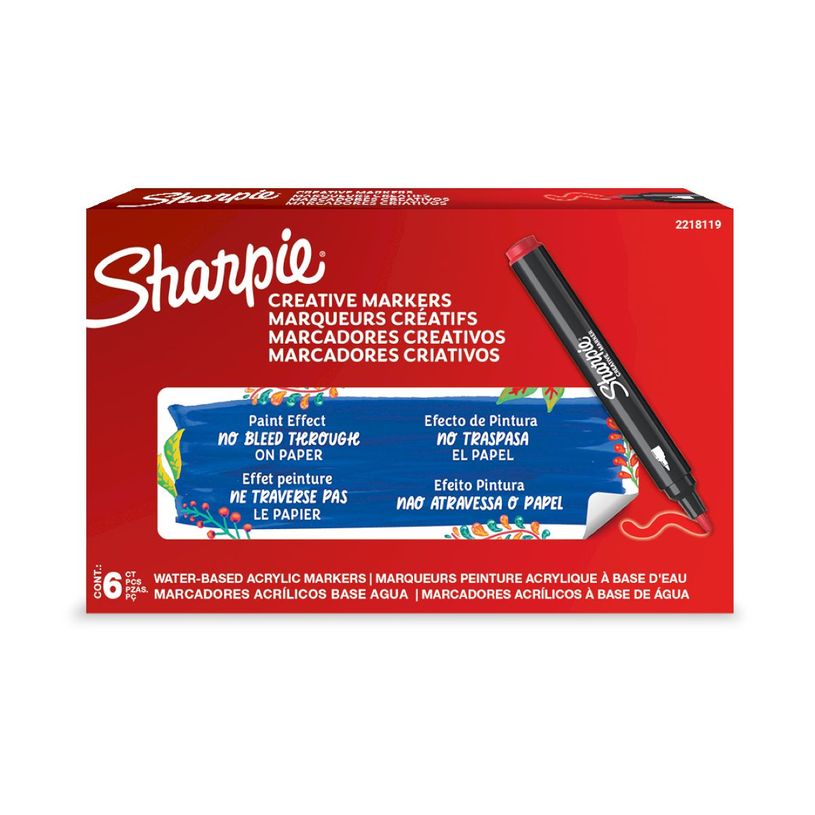 3026982055415-SHARPIE CREATIVE MARKERS feutres acrylique - Pointe ogive - Rouge - Lot de 6--0