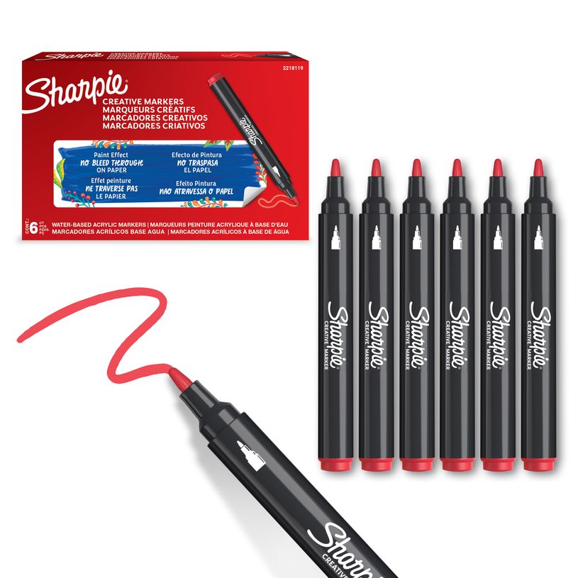 3026982055415-SHARPIE CREATIVE MARKERS feutres acrylique - Pointe ogive - Rouge - Lot de 6--1