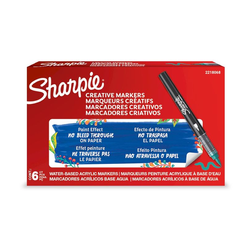 3026982055620-SHARPIE CREATIVE MARKERS feutres acrylique - Pointe pinceau - Vert Émeraude - Lot de 6--0