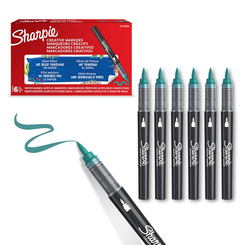 3026982055620-SHARPIE CREATIVE MARKERS feutres acrylique - Pointe pinceau - Vert Émeraude - Lot de 6--1