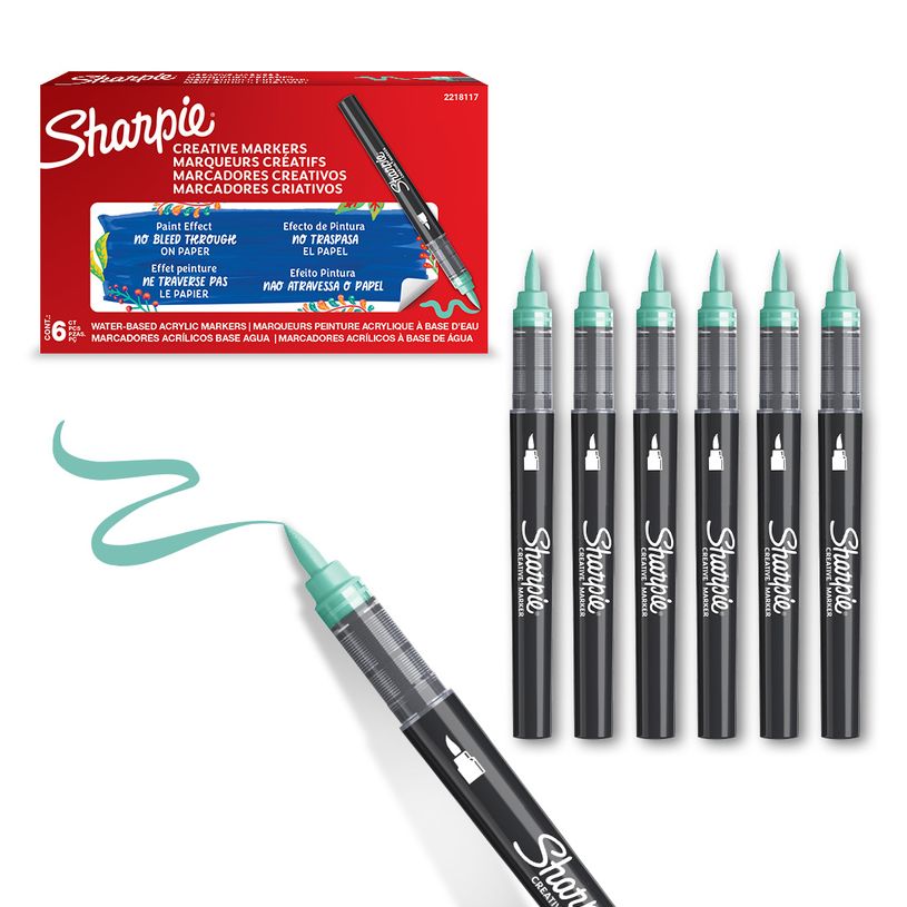 3026982055613-SHARPIE CREATIVE MARKERS feutres acrylique - Pointe pinceau - Vert Lac - Lot de 6--1