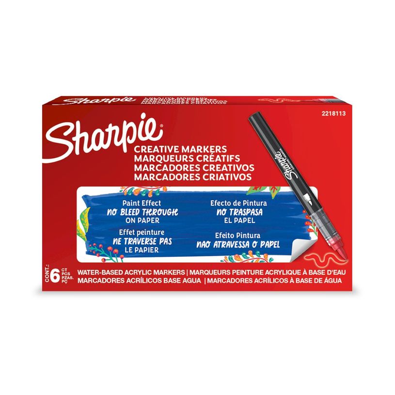 3026982055576-SHARPIE CREATIVE MARKERS feutres acrylique - Pointe pinceau - Rouge - Lot de 6--0