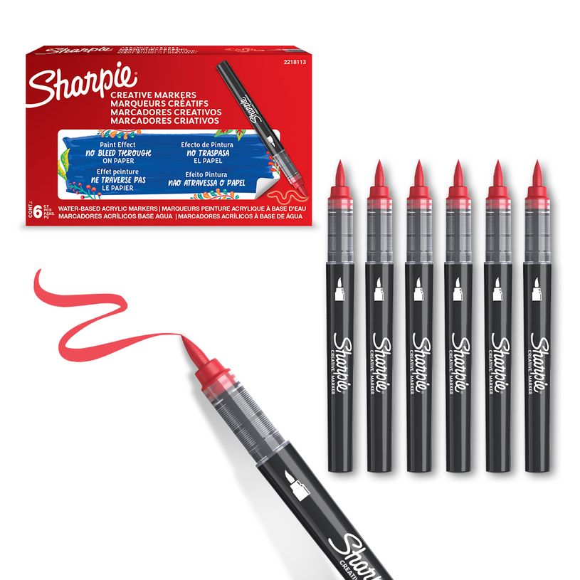 3026982055576-SHARPIE CREATIVE MARKERS feutres acrylique - Pointe pinceau - Rouge - Lot de 6--1