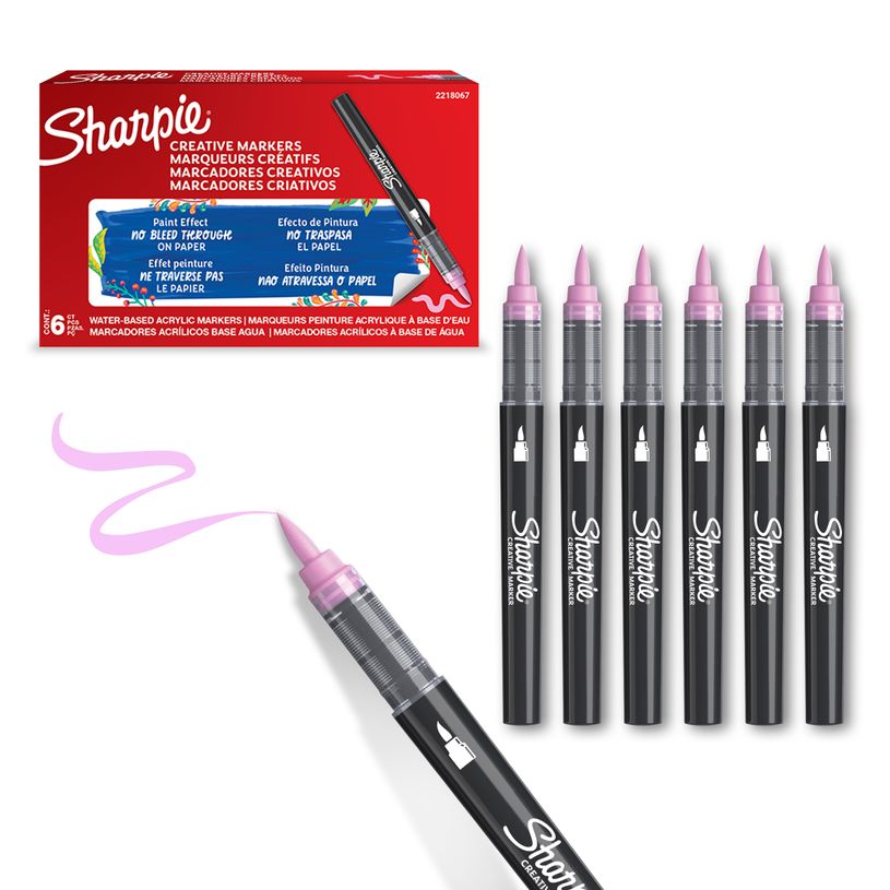 3026982055651-SHARPIE CREATIVE MARKERS feutres acrylique - Pointe pinceau - Rose - Lot de 6--1