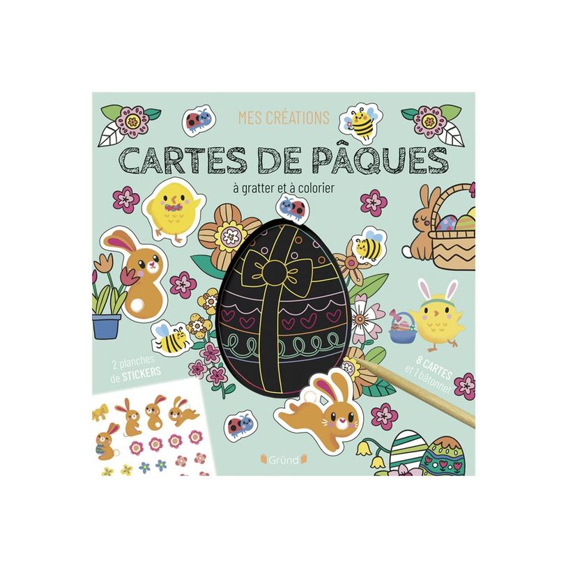 9782324034688-Cartes à gratter et à colorier Pâques Pochette avec 4 cartes à gratter, 4 cartes à colorier, 2 planches de stickers et u-P_405242149_1-1