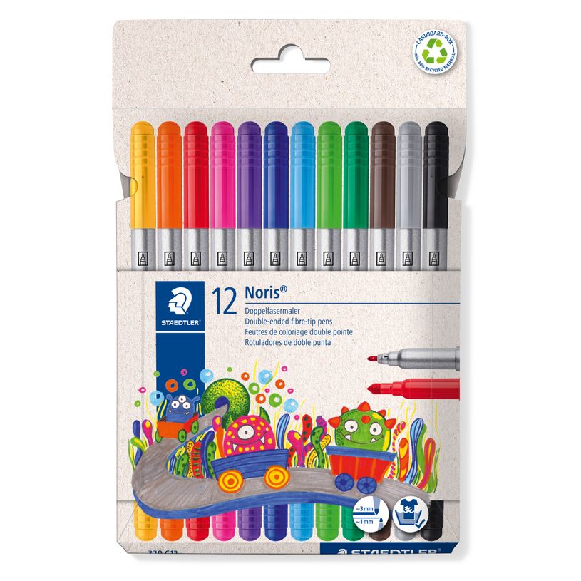 4007817164433-STAEDTLER Noris® 320 - Etui carton 12 feutres coloriage double pointe 1 mm, 3 mm assortis-P_405242520_1-0