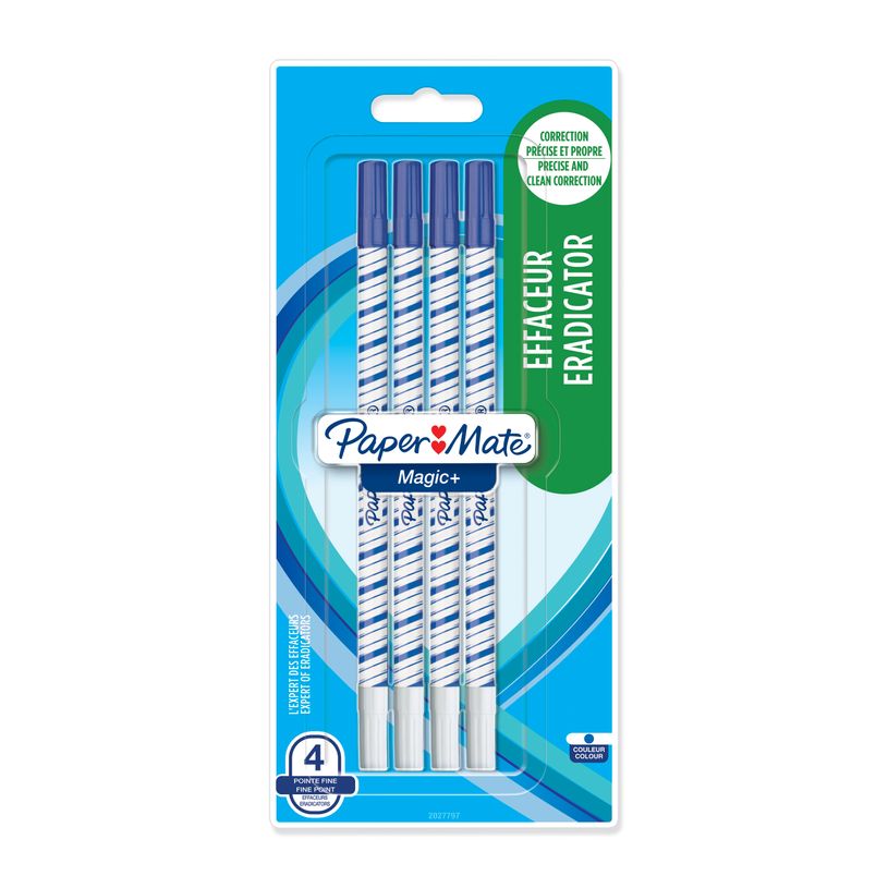 0404052425482-PAPER MATE® MAGIC+ Effaceur / Réécriveur - Blister de 4 - Pointe fine - Bleu-P_405242548_1-0