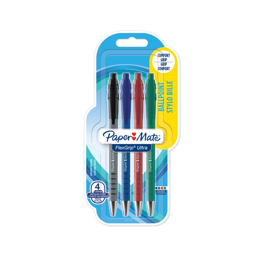 8008285031223-PAPER MATE® FLEXGRIP ULTRA™ 4 stylos bille rétractables - Noir, Bleu, Rouge, Vert - Po-P_405242549_1-0