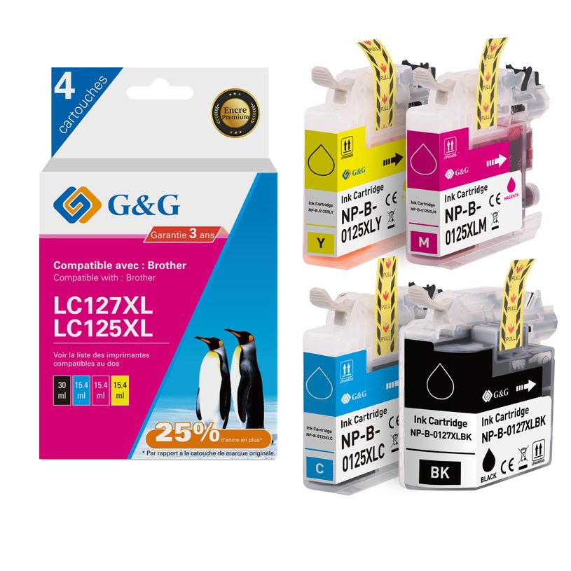6941881289303-Cartouche compatible Brother LC125XL - Pack de 4 - noir, cyan, magenta, jaune - G&G-P_405242936_1-0