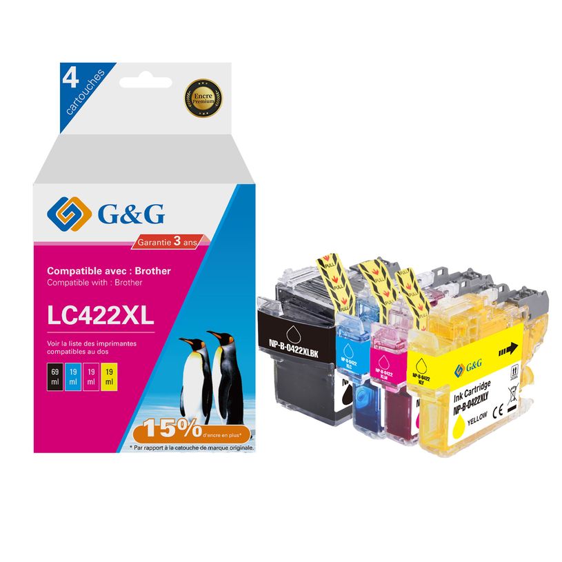 6942383144343-Cartouche compatible Brother LC422XL - Pack de 4 - noir, cyan, magenta, jaune - G&G-P_405242944_1-0