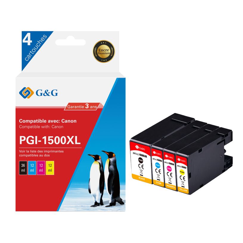 6937173407302-Cartouche compatible Canon PGI-1500XL - Pack de 4 - noir, cyan, magenta, jaune - G&G-P_405242948_1-0