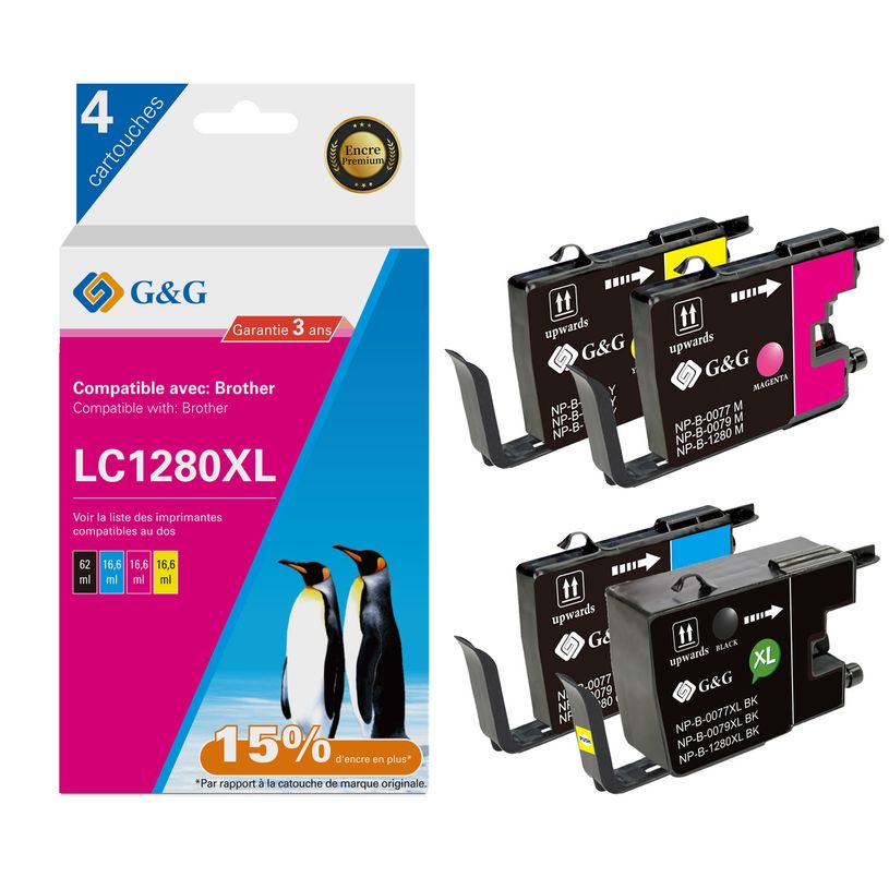 6937173407395-Cartouche compatible Brother LC1280XL - Pack de 4 - noir, cyan, magenta, jaune - G&G-P_405242972_1-0