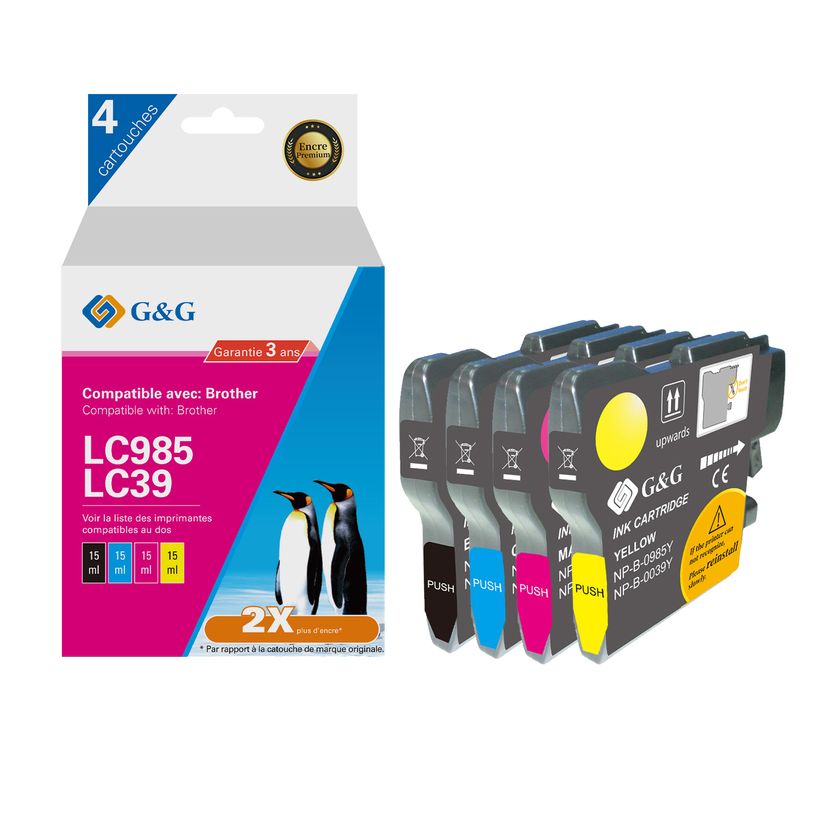 6937173407401-Cartouche compatible Brother LC985 - Pack de 4 - noir, cyan, magenta, jaune - G&G-P_405242973_1-0
