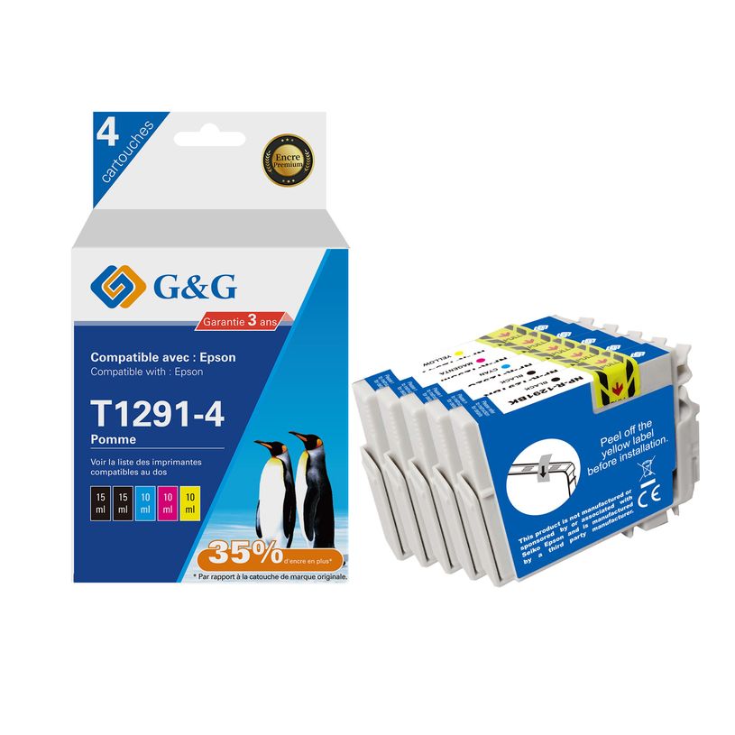 6941881289068-Cartouche compatible Epson T1295 Pomme - Pack de 4 - noir, cyan, magenta, jaune - G&G-P_405242980_1-0