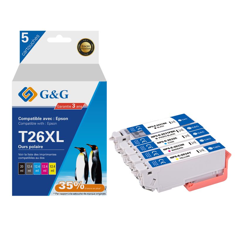 6941881289259-Cartouche compatible Epson 26XL Ours Polaire - Pack de 4 - noir, cyan, magenta, jaune - G&-P_405242983_1-0