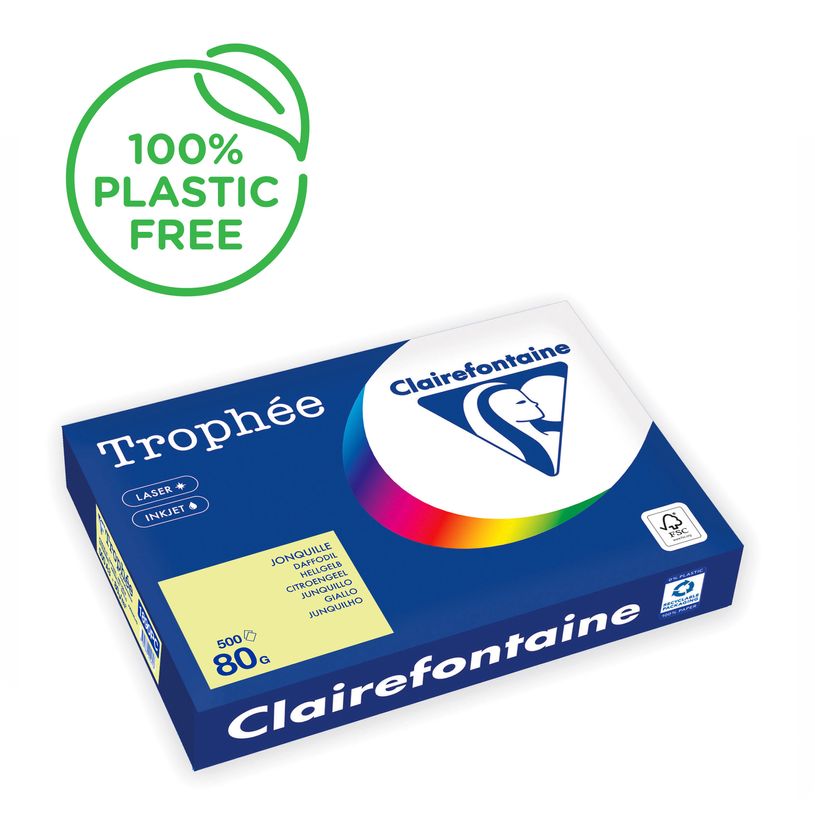 3329680004618-Clairefontaine Trophée - Papier couleur - A3 (297 x 420 mm) - 80 g/m² - 500 feuilles - jonquille--0
