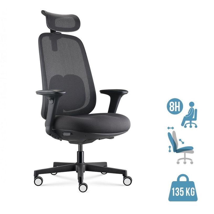 3700339995837-Fauteuil de bureau NELSON - accoudoirs réglables - appuie-tête réglable - noir--0