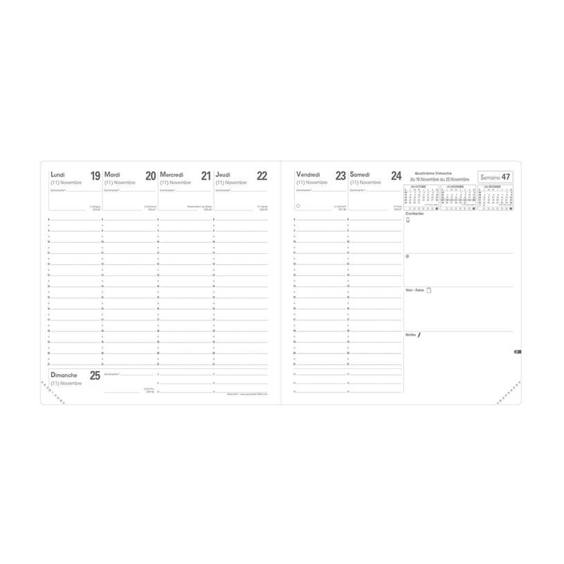 3371010124855-Quo Vadis - Agenda - Direction - Semainier Planning - Français - Impala - Noir - 14 mois de décembre à janvier - 24x24 cm - Papier Clairefontaine blanc - Fabri--1