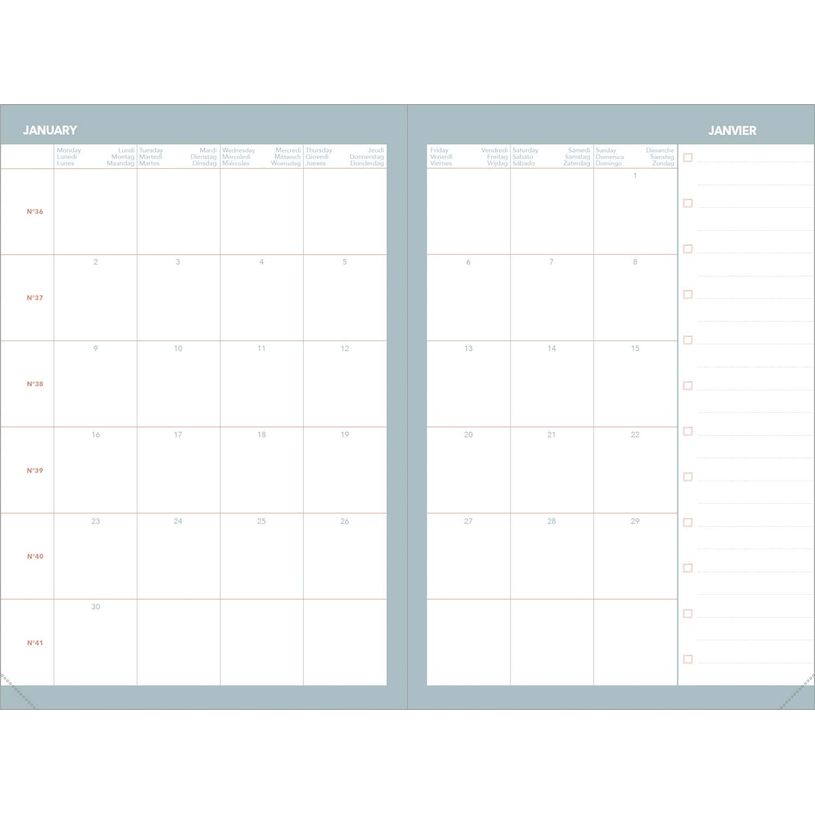 3371010535699-Quo Vadis - Agenda - Affaires Color - Semainier Planning - Multilingue - Pastel - Rose clair - 13 mois de décembre à décembre - 10x15 cm - Papier Clairefontaine blanc - Fabri--7