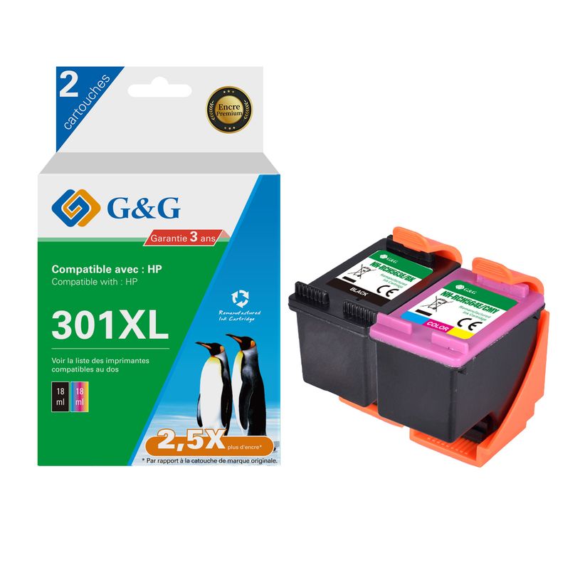 6941881289600-Cartouche remanufacturée HP 301XL - Pack de 2 - noir, cyan, magenta, jaune - G&G-P_405243031_1-0