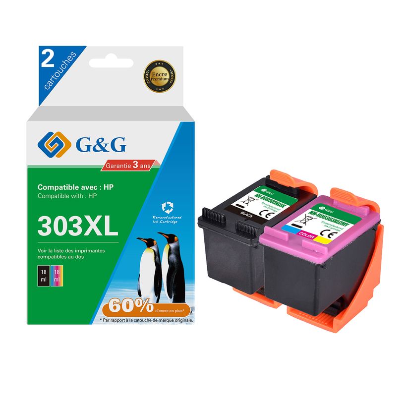 6941881289860-Cartouche remanufacturée HP 303XL - Pack de 2 - noir, cyan, magenta, jaune - G&G-P_405243033_1-0